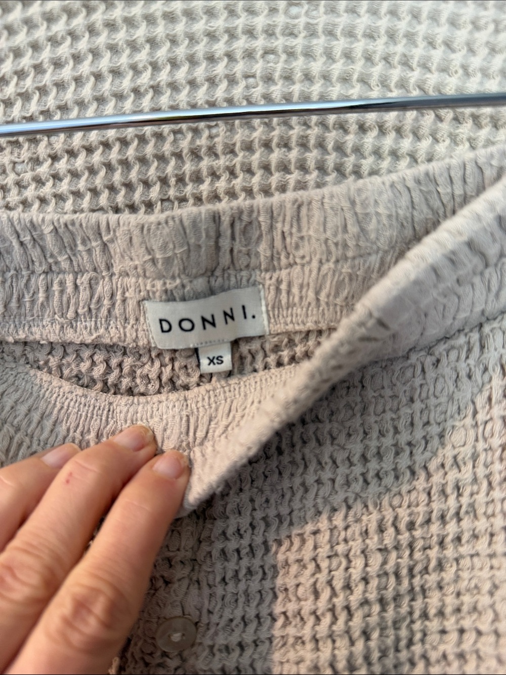 DONNI. Beige Waffle Knit Button-Up Shirt - Picture 4 of 4